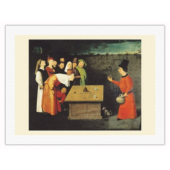 The Conjurer - Cups and Balls Trick - Vintage Magic Poster by Hieronymous Bosch c.1480 - Fine Art Matte Paper Print (Unframed) 18x24in