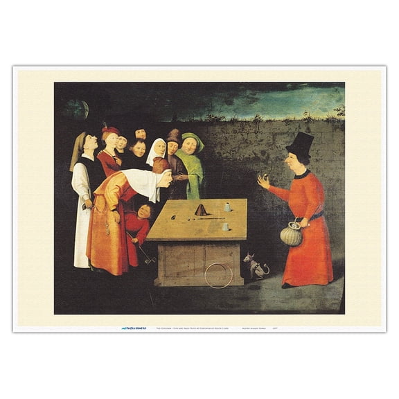 The Conjurer - Cups and Balls Trick - Vintage Magic Poster by Hieronymous Bosch c.1480 - Master Art Print 10in x 14in