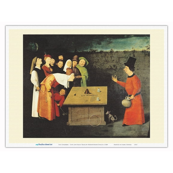 The Conjurer - Cups and Balls Trick - Vintage Magic Poster by Hieronymous Bosch c.1480 - Master Art Print (Unframed) 9in x 12in