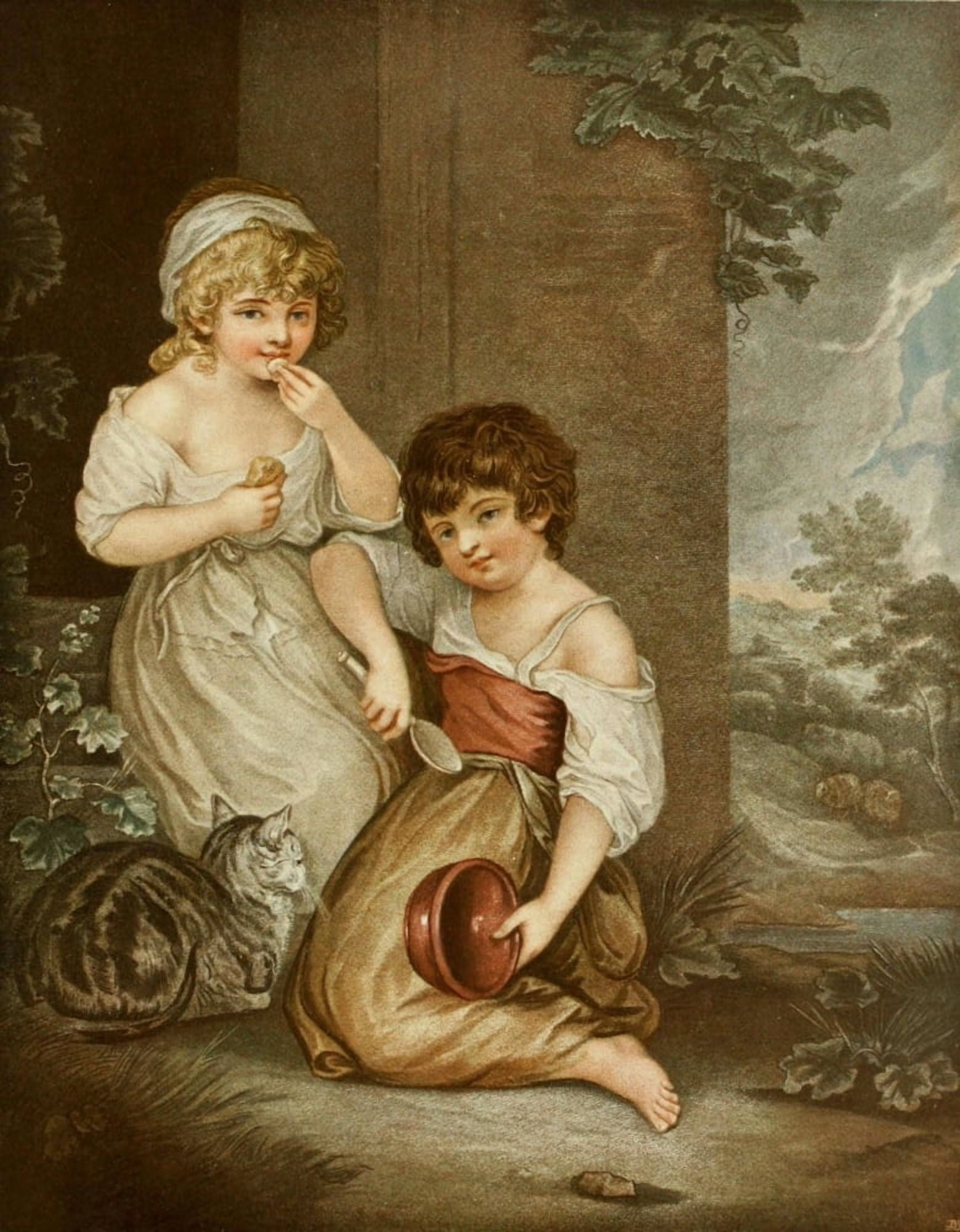 The Connoisseur 6 1903 Children with cat Canvas Art - Unknown (18 x 24)