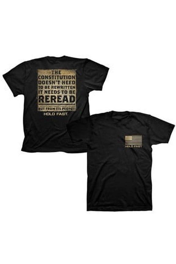 HOLD FAST Mens Short Sleeve Casual T-Shirt, The Constitution, Black, LG