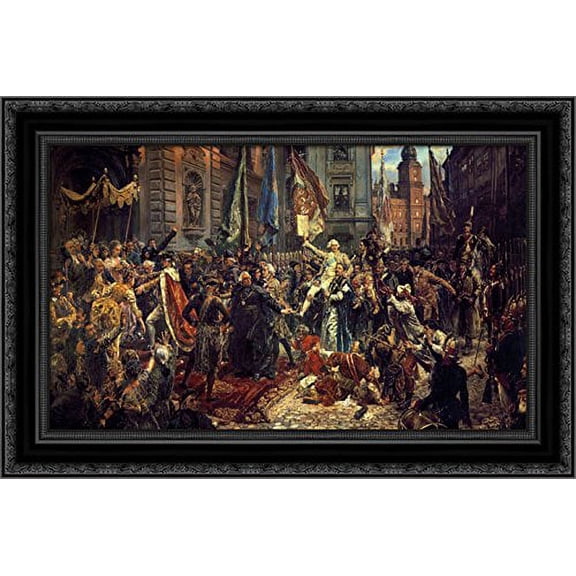 The Constitution of the 3rd May 1791 24x17 Black Ornate Wood Framed Canvas Art by Matejko, Jan