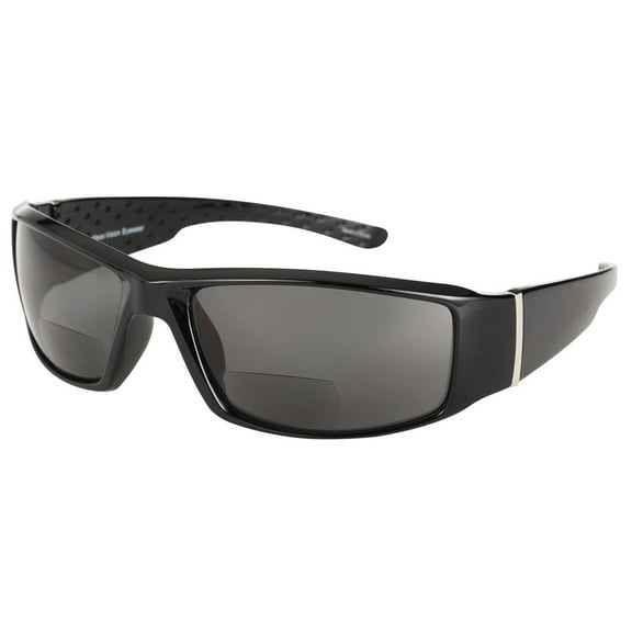 "The Contender" Polarized Full Frame Sport Wrap Bifocal Sunglasses for Men and Women - Smoke - 2.50