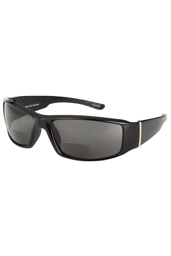 "The Contender" Polarized Full Frame Sport Wrap Bifocal Sunglasses for Men and Women - Smoke - 2.50