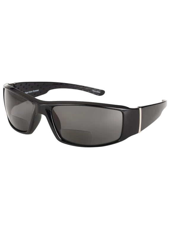 "The Contender" Polarized Full Frame Sport Wrap Bifocal Sunglasses for Men and Women - Smoke - 2.50