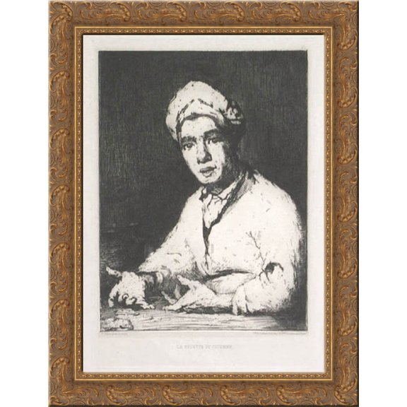 The Cook's Recipe 20x24 Gold Ornate Wood Framed Canvas Art by Ribot, Theodule