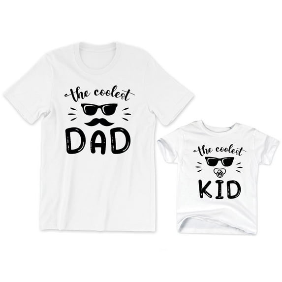 The Coolest Dad Men's T-Shirt Sunglasses Mustache Pacifier Graphic Tee The Coolest Kid Toddler Shirt Baby