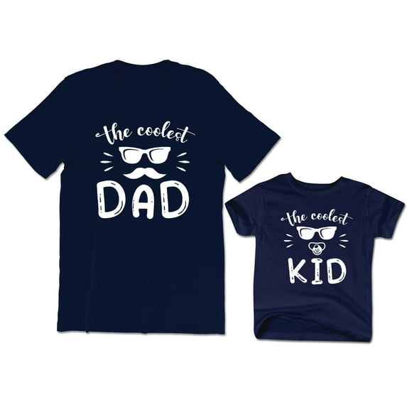 The Coolest Dad Men's T-Shirt Sunglasses Mustache Pacifier Graphic Tee The Coolest Kid Toddler Shirt Baby