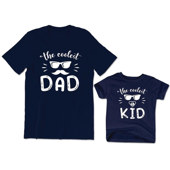 The Coolest Dad Men's T-Shirt Sunglasses Mustache Pacifier Graphic Tee The Coolest Kid Toddler Shirt Baby