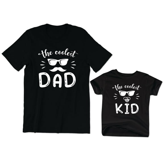 The Coolest Dad Men's T-Shirt Sunglasses Mustache Pacifier Graphic Tee The Coolest Kid Toddler Shirt Baby