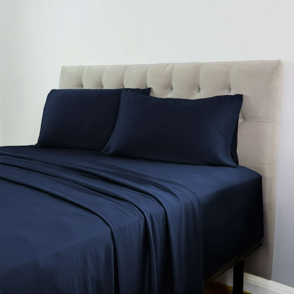 The Cooling Sheet 4-Piece Set Dark Denim Cotton Rich Bed Sheet Set, King- Anti-Microbial