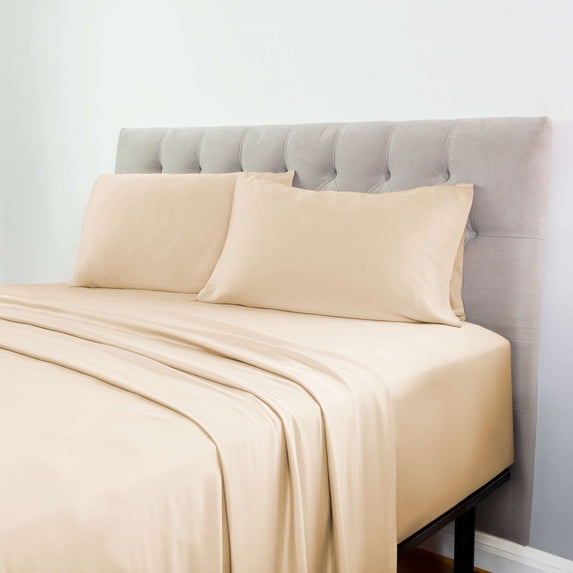 The Cooling Sheet 4-Piece Set Gray Sand Cotton Rich Bed Sheet Set, Full- Anti-Microbial
