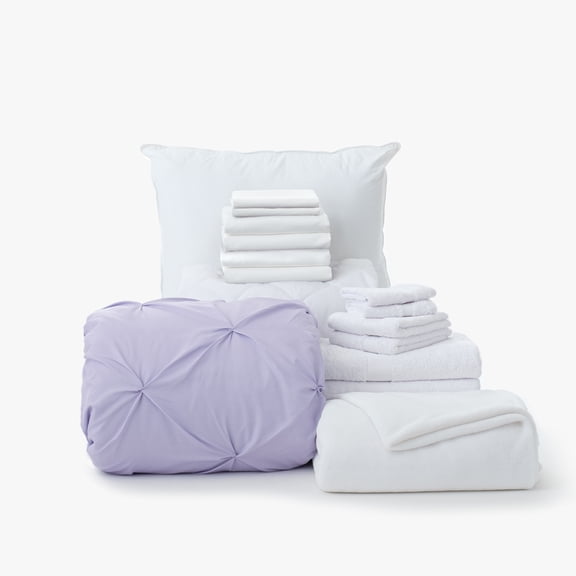 The Core Dorm Essentials Value Pack in Orla Orchid, 16-Piece College Dorm Bedding Comforter Set, Twin XL, Bonus Mattress Pad, Pillow and 100% Cotton Towels by Dawn