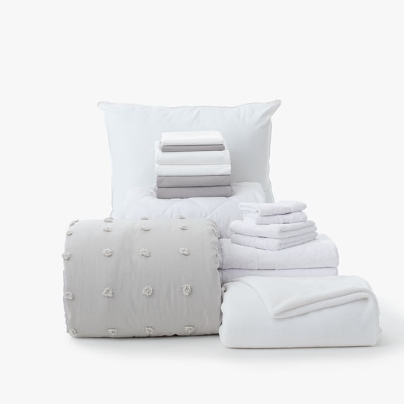 The Core Dorm Essentials Value Pack in Savannah Gray, 16-Piece College Dorm Bedding Comforter Set, Twin XL, Bonus Mattress Pad, Pillow and 100% Cotton Towels by Dawn