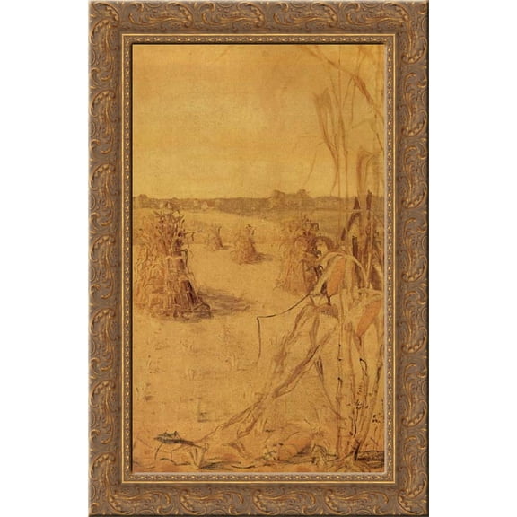 The Corn field 24x16 Gold Ornate Wood Framed Canvas Art by Grant Wood