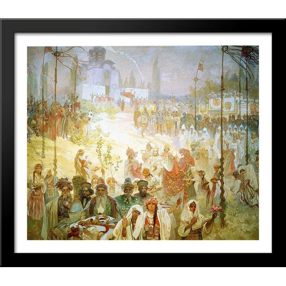 The Coronation of the Serbian Tsar Stepan Dusan as East Roman Emperor 32x28 Large Black Wood Framed Print Art by Alphonse Mucha