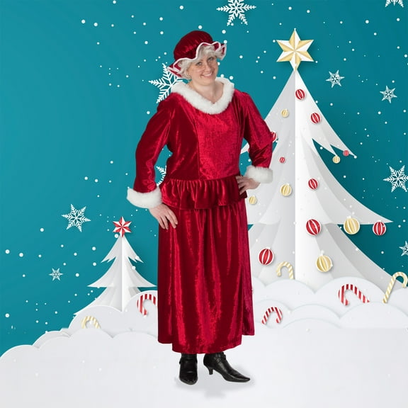 The Costume Center 3 Piece Mrs. Claus Burgundy Christmas Costume Adult Plus Size