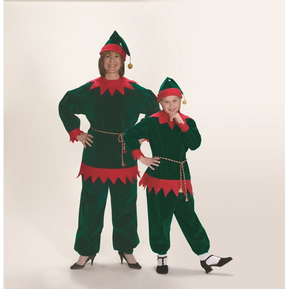 The Costume Center 4 Piece Red and Green Velvet Christmas Elf Suit Adult Size Medium