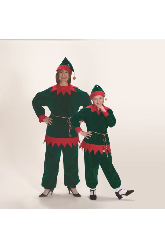 4 Piece Red and Green Velvet Christmas Elf Suit Adult Size Medium