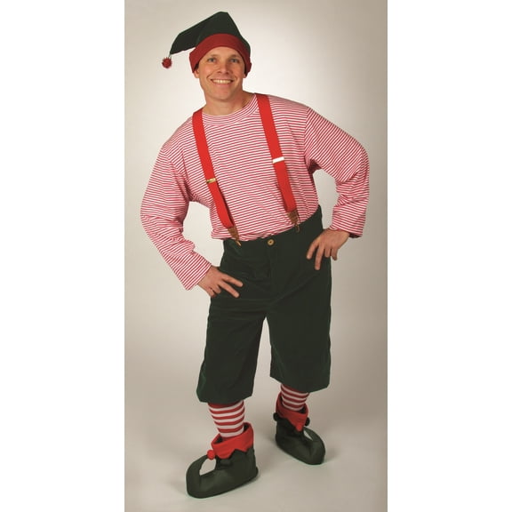 The Costume Center 5 Piece Green Red and White Workshop Elf Suit  Size Adult Medium