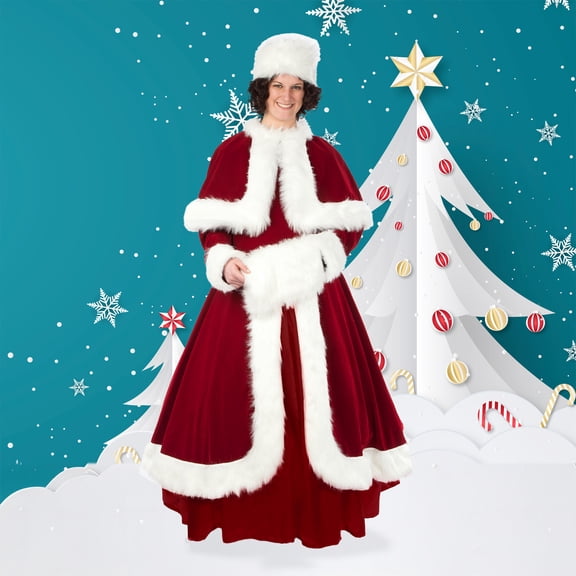 The Costume Center 6-Piece Burgundy and White Elegant Velvet Mrs. Claus Costume - Adult Size Large