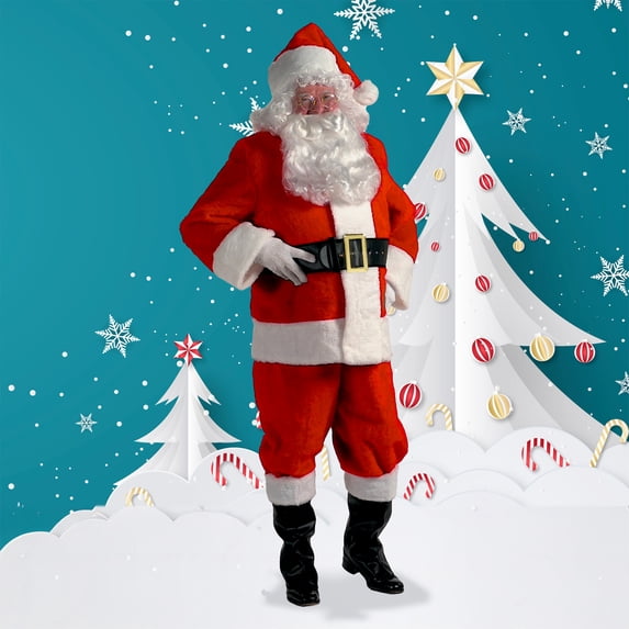 The Costume Center 7 Piece Red and White Men Adult Popular Rental Quality Christmas Santa Suit -