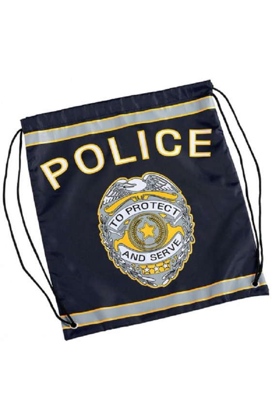 Navy Blue Police Themed Drawstring Backpack Unisex Halloween Costume Accessory