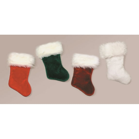 The Costume Center Traditional White Velvet Plush Christmas Stocking With Faux Fur White Cuff 21”