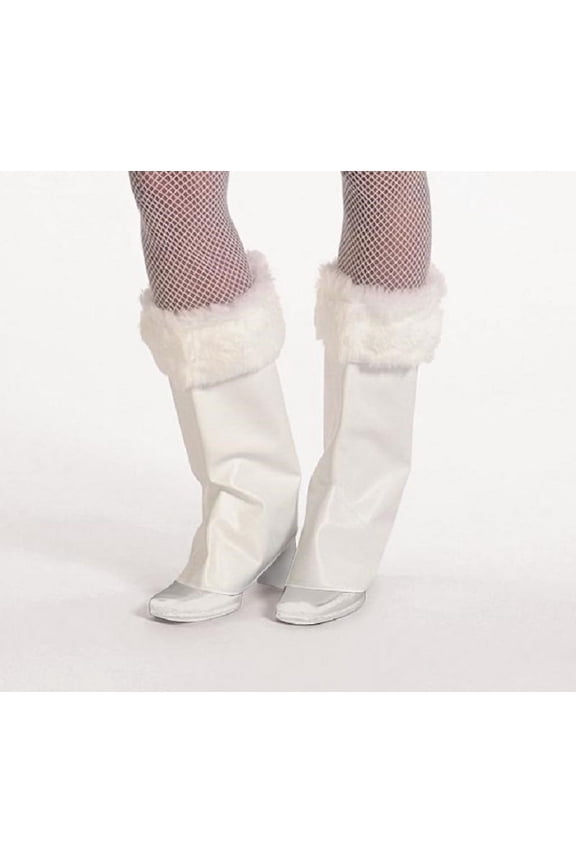 White Vinyl Pixie Boot tops with White Long-Hair Cuff - One Size Fits Most