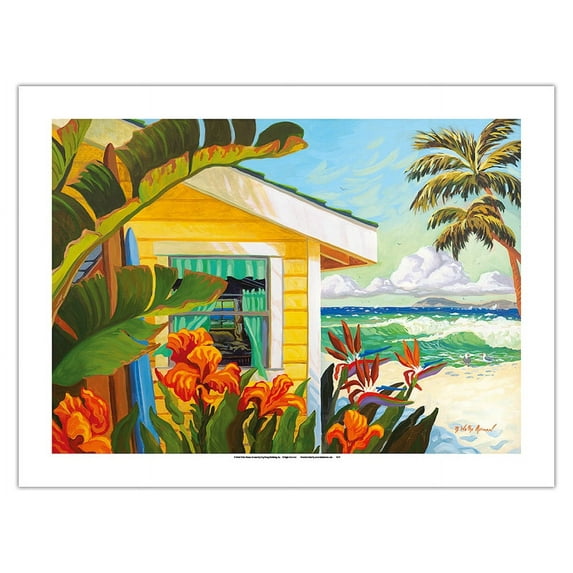 The Cottage at Crystal Cove - Laguna Beach California - Tropical Paradise - From an Original Watercolor Painting by Robin Wethe Altman - Bamboo Fine Art 290gsm Paper Print (Unframed) 18x24in