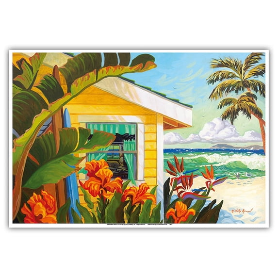 The Cottage at Crystal Cove - Laguna Beach California - Tropical Paradise - From an Original Watercolor Painting by Robin Wethe Altman - Master Art Print (Unframed) 13in x 19in
