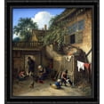 thumbnail image 1 of The Cottage Dooryard 28x30 Large Black Ornate Wood Framed Canvas Art by Adriaen van Ostade, 1 of 2