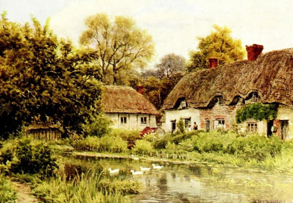 The Cottages & the Village Life of Rural England 1912 Cottages at Lake nr Salisbury Wilts Canvas Art - Alfred Quinton (18 x 24)
