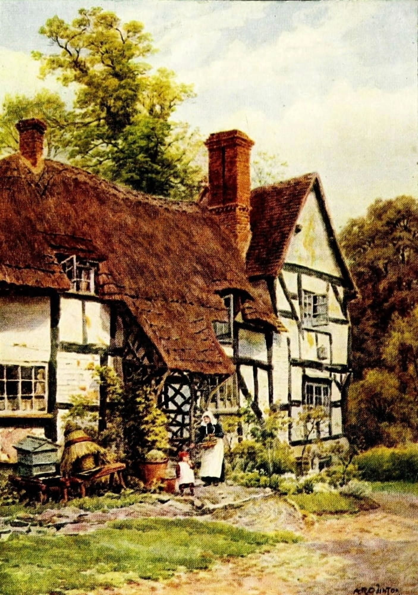 The Cottages & the Village Life of Rural England 1912 Harvington near Evesham Worcester Canvas Art - Alfred Quinton (18 x 24)