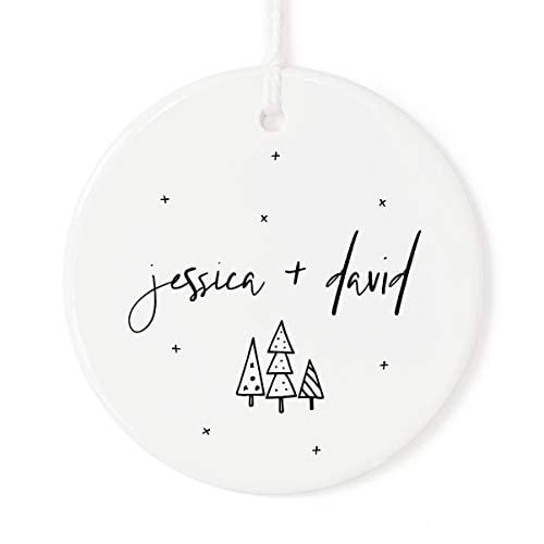 The Cotton & Canvas Co. Personalized Couple Names Porcelain Ceramic Christmas Ornament With Ribbon And Complimentary Gift Box