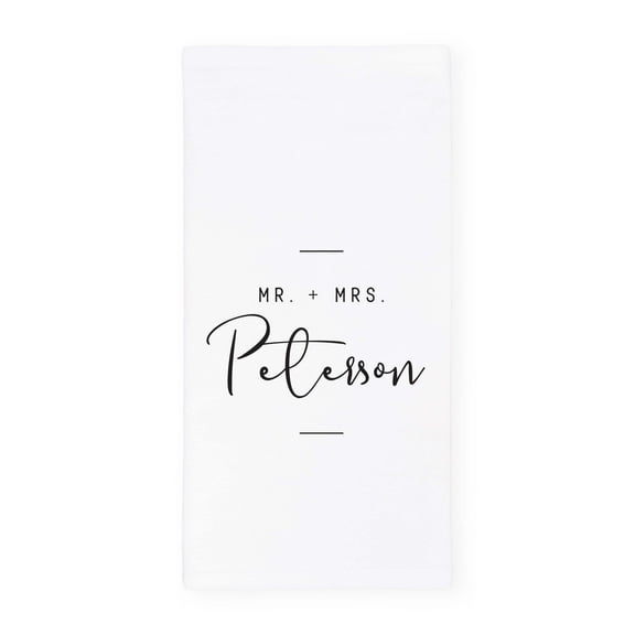 The Cotton & Canvas Co. Personalized Mr. & Mrs. and Last Name Soft and Absorbent Kitchen Tea Towel, Flour Sack Towel Dish Cloth