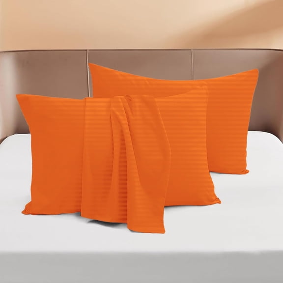 The Cotton Hub 2-PCs Pillowcases Envelope Closure, German/Extra Large Square (31x31), 600 Series Pima Cotton (Stripe, Orange)