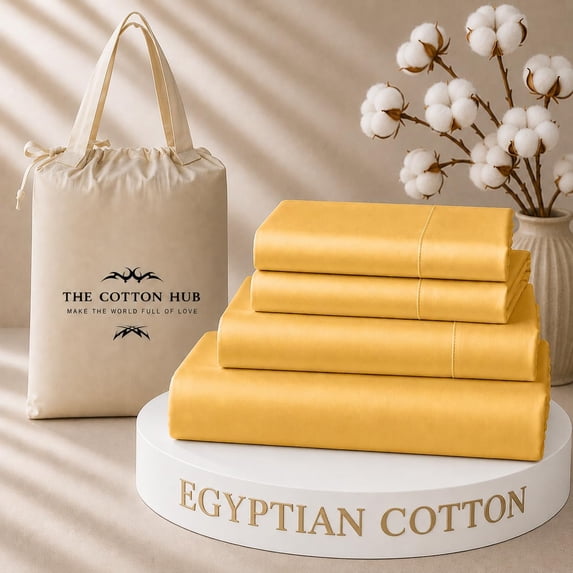 The Cotton Hub Queen Size Egyptian Cotton 4-Piece Sheet Set Fits 14-18 Inch Deep Pocket (Solid, Gold)