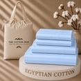 thumbnail image 1 of The Cotton Hub Queen Size Egyptian Cotton 4-Piece Sheet Set Fits 21-23 Inch Deep Pocket (Stripe, Light Blue), 1 of 1