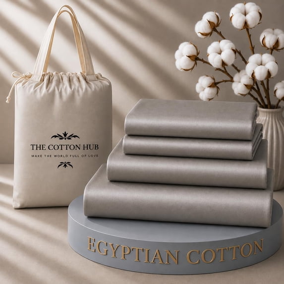The Cotton Hub RV-King Size Egyptian Cotton 4-Piece Sheet Set Fits 21-23 Inch Deep Pocket (Solid, Silver Grey)