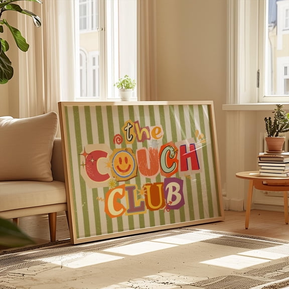 The Couch Club Poster, Living Room Wall Art, Retro Dorm Decor, Lazy Day Print, Unframed Canvas 8x10in