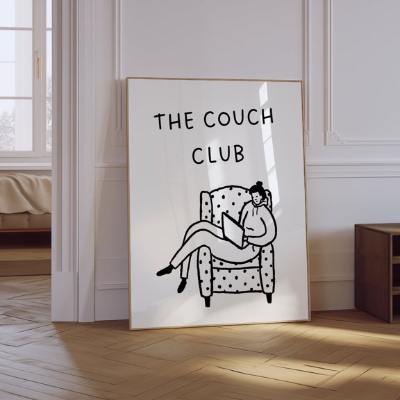 The Couch Club Retro Living Room Poster, Unframed Canvas 24x36in