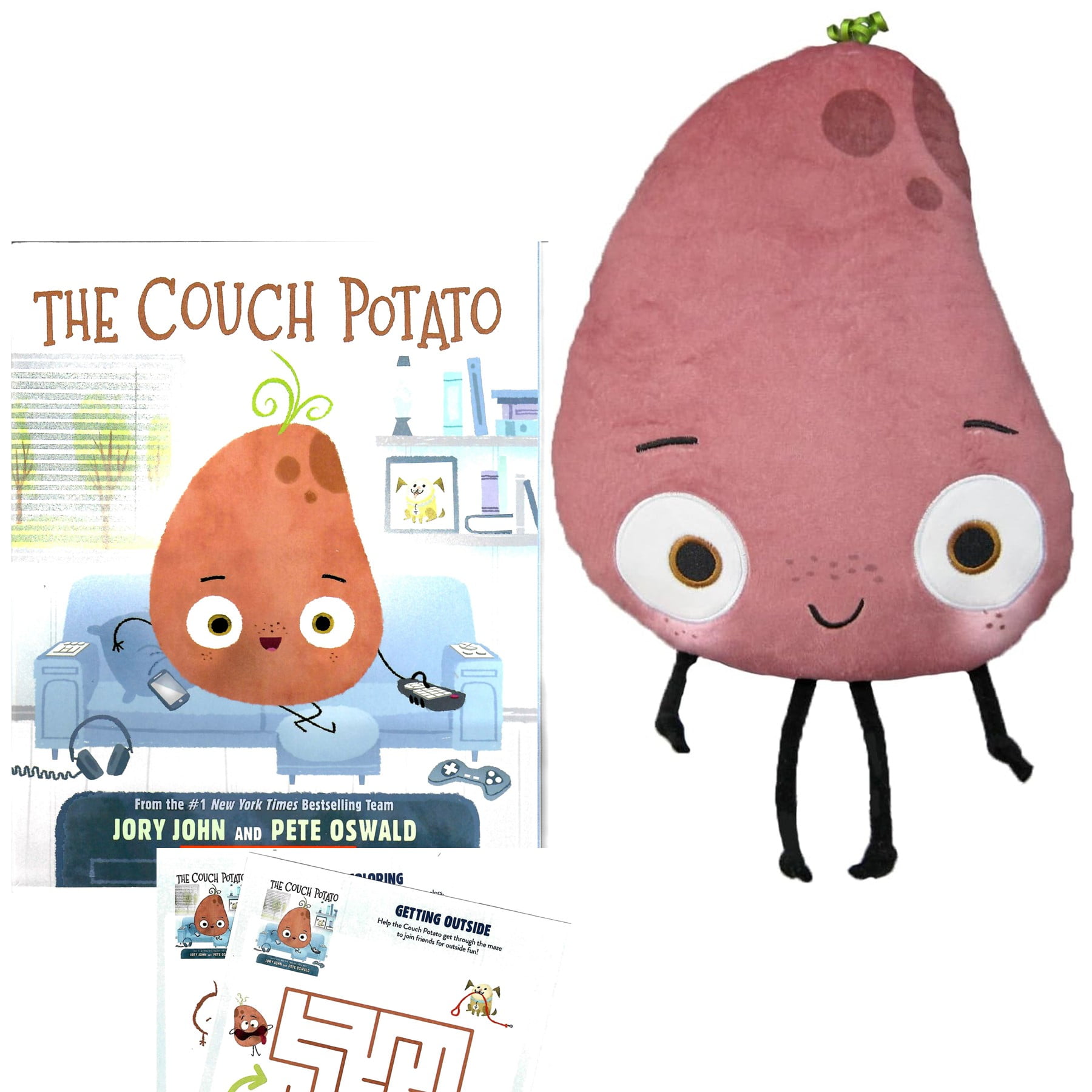 The Couch Potato Gift Set with Paperback by Jory John & Pete Oswald (The Food Group Series), Book Character Plush Toy, and Activity Pages (Humorous, Get Moving Fun, and Educational Adventures)