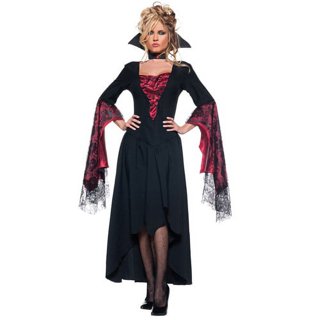 UNDERWRAPS Sexy Black Vampire Dress - Gothic Vampiress Adult Halloween  Costume for Women, Women Scary Black and Red Vampire Cosplay Outfit  (Gothic