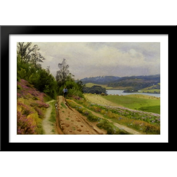 The Country Road 40x28 Large Black Wood Framed Print Art by Peder Mork Monsted