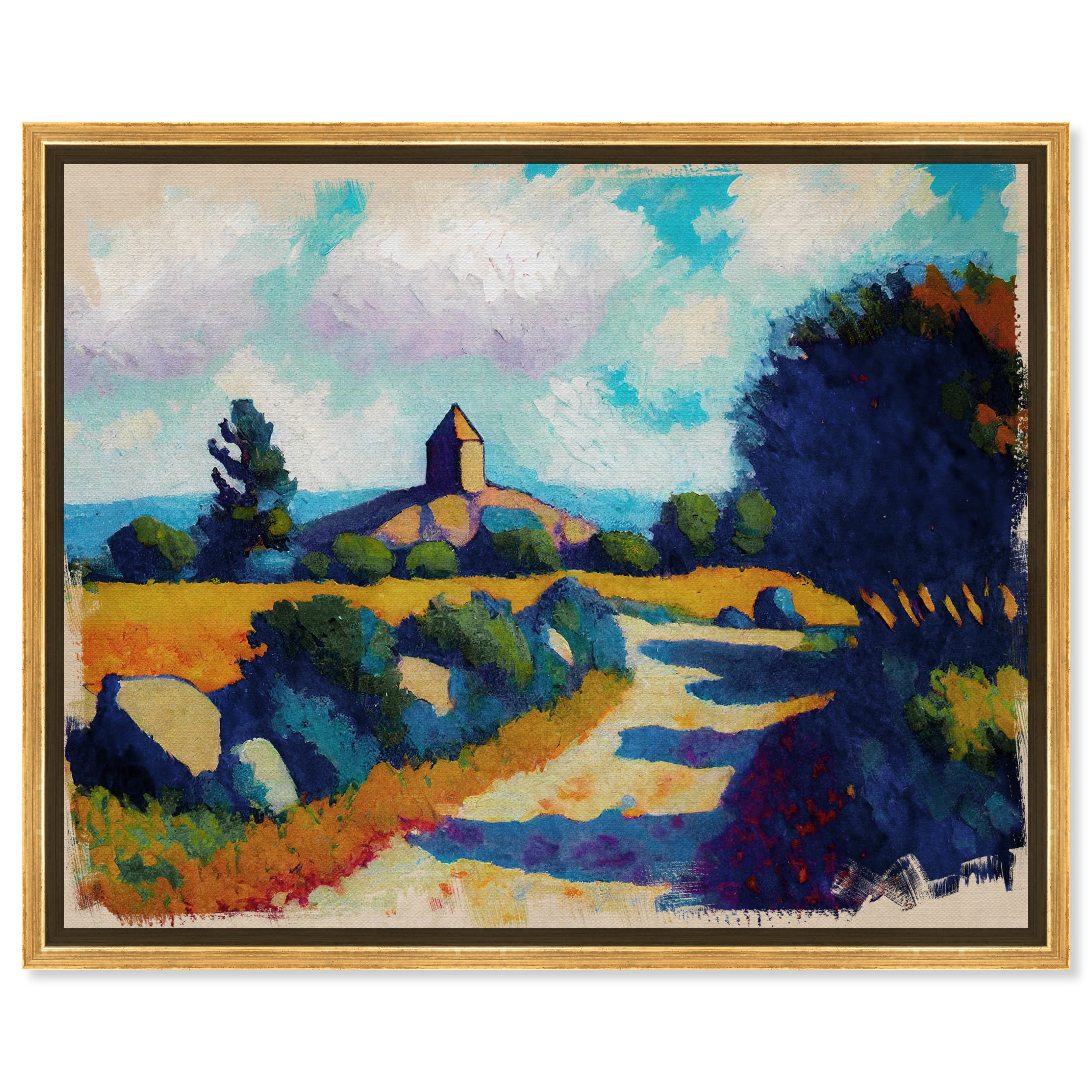 Rustic Countryside Canvas Wall Art with Gold Frame, 24" x 20"