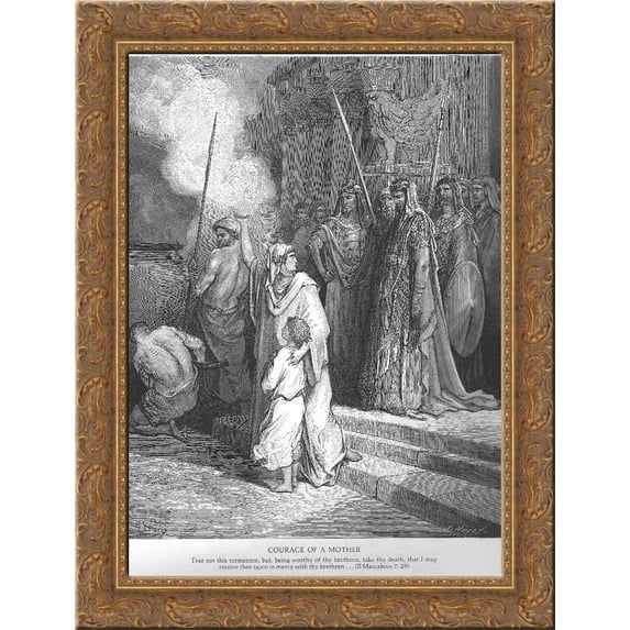 The Courage of a Mother 24x20 Gold Ornate Wood Framed Canvas Art by Gustave Dore