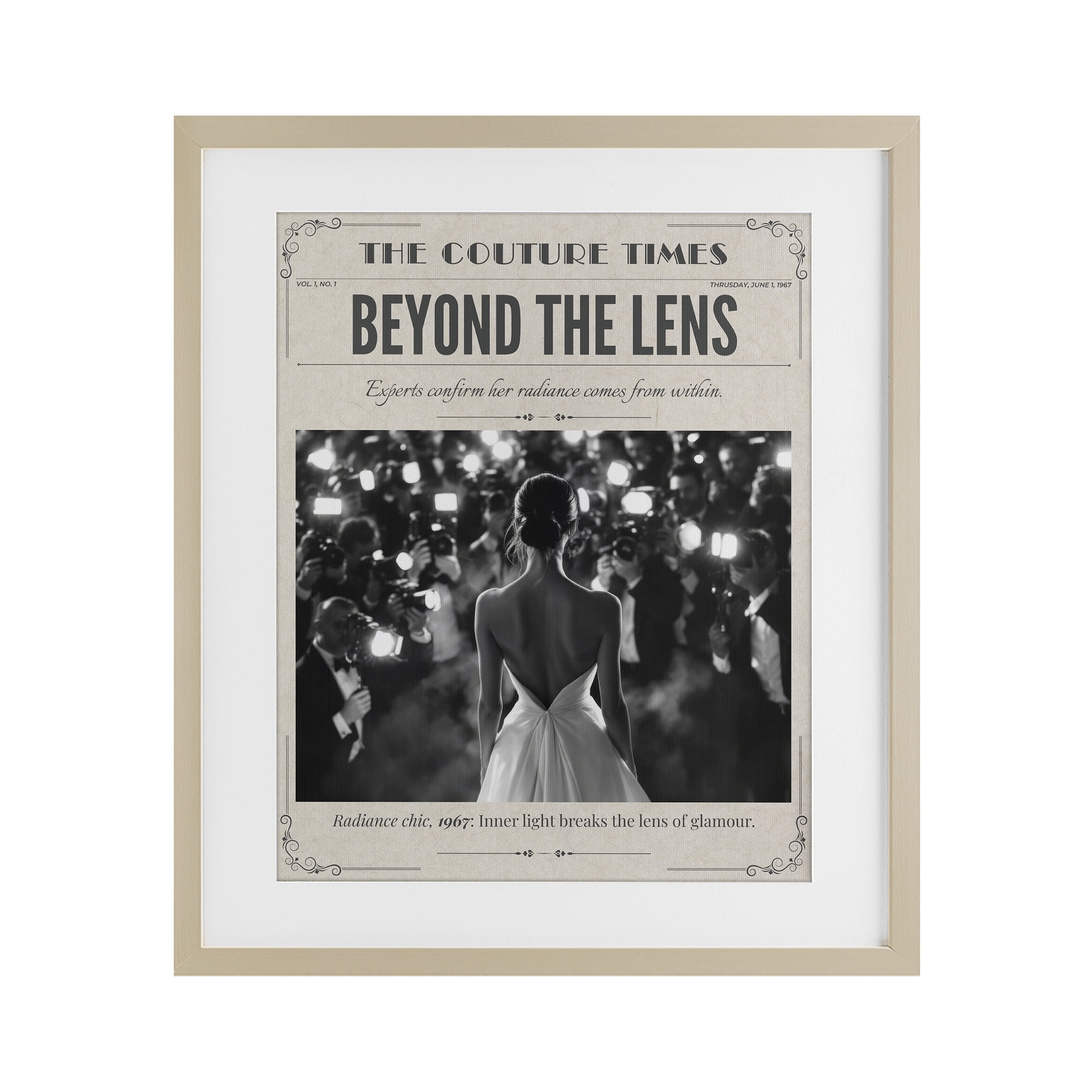 The Couture Times Magazine Birch Framed Print Under Glass, design by A Barefoot Stylist