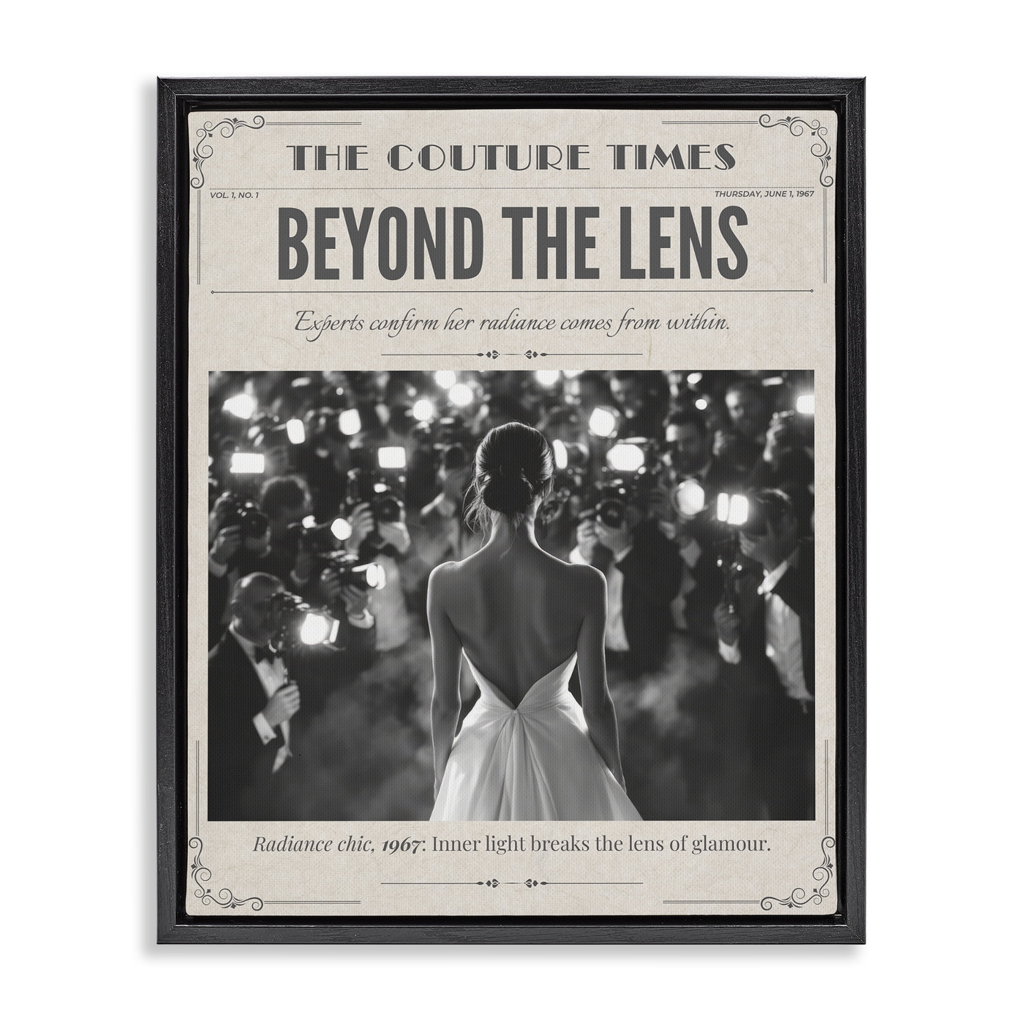 The Couture Times Magazine Black Framed Floater Canvas Wall Art, design by A Barefoot Stylist