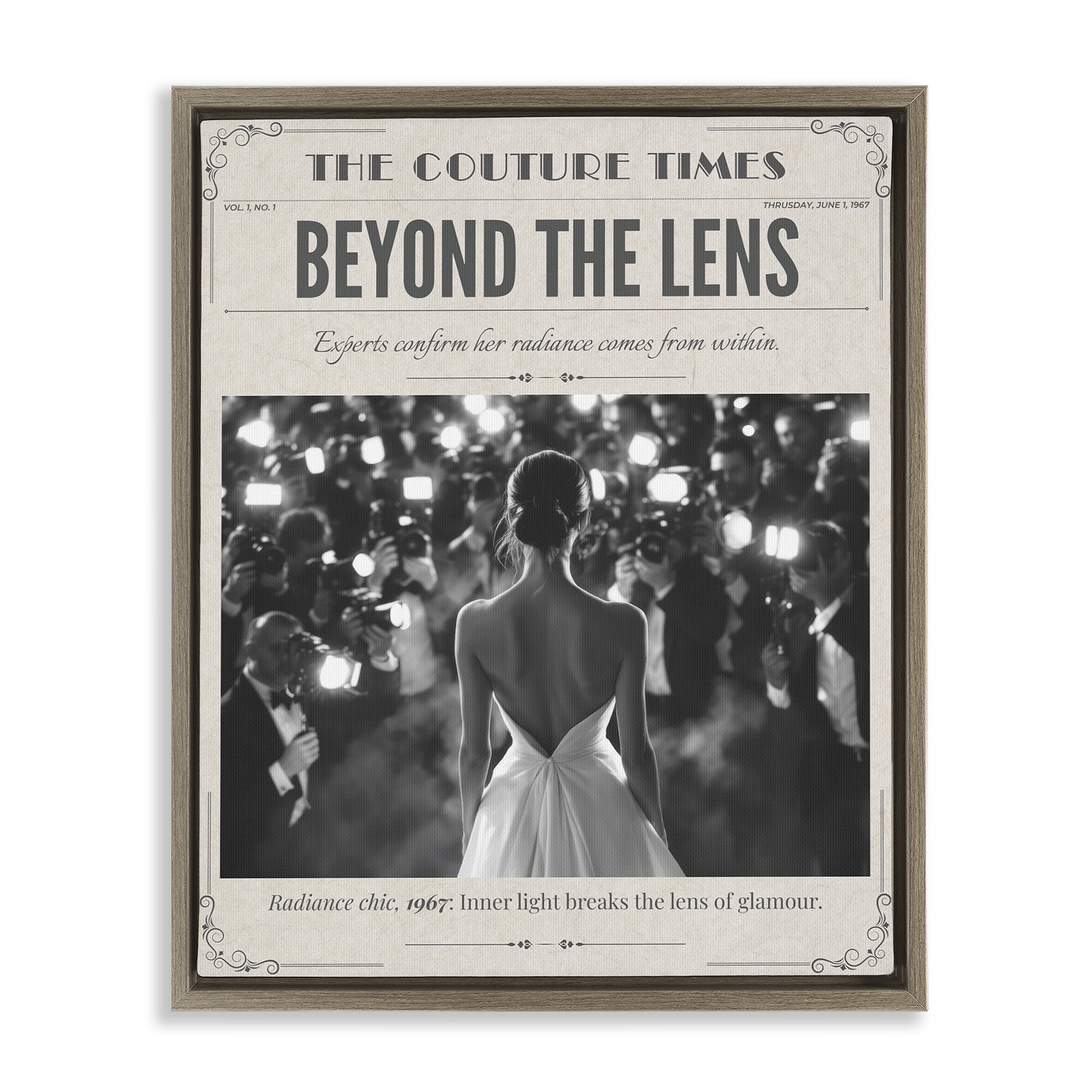 The Couture Times Magazine Brown Framed Floater Canvas Wall Art, design by A Barefoot Stylist